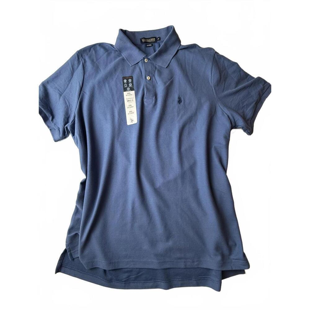 US Polo Assn Polo Shirt Mens 2XL Blue Performance Pique Golf Stretch Casual NWT - Picture 1 of 8